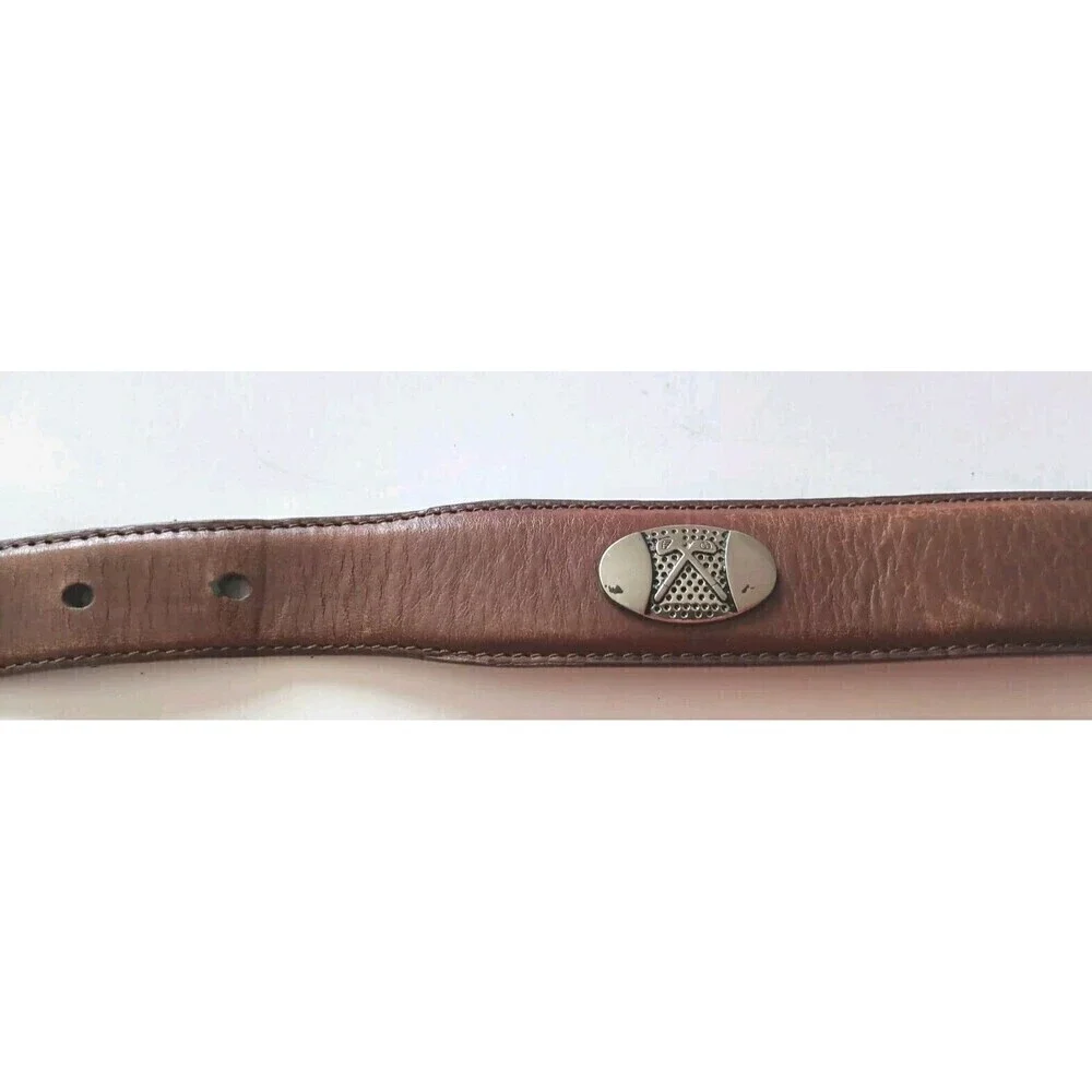 AML 3000 Leather Golf Belt Brown Size 42 Top Grain Oil Silver Club Oval Concho